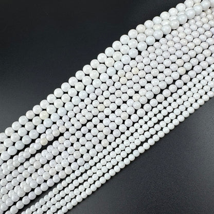 White Agate Polished Round Beads