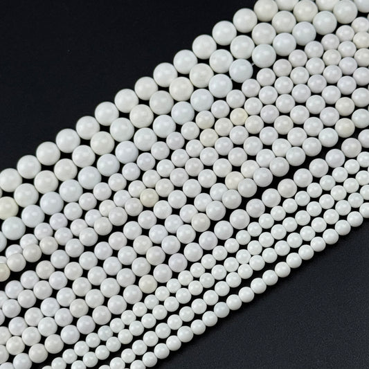 White Agate Polished Round Beads