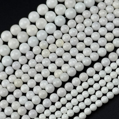 White Agate Polished Round Beads