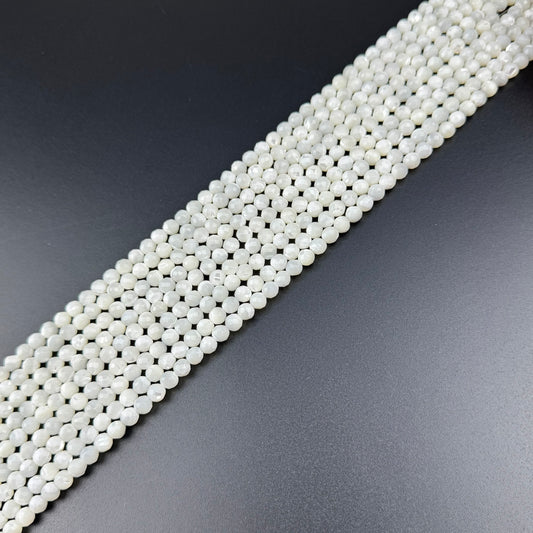 White Mother of Pearls Faceted Round Beads