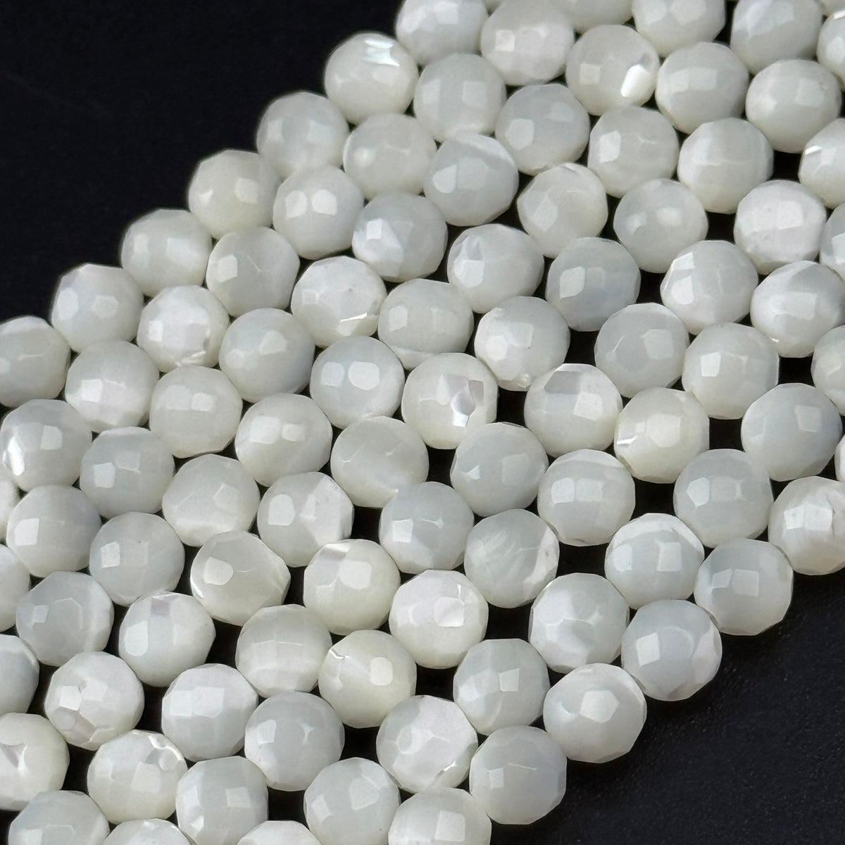 White Mother of Pearls Faceted Round Beads