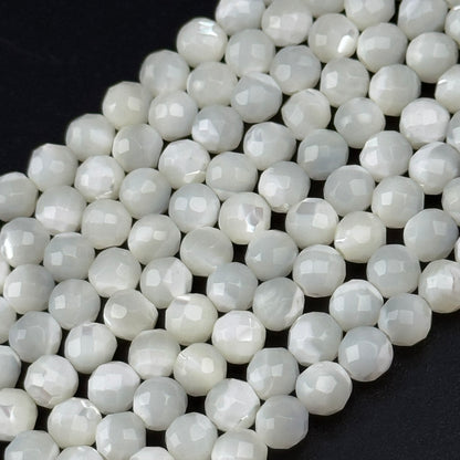 White Mother of Pearls Faceted Round Beads