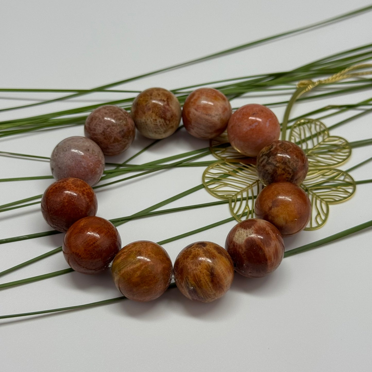 Bracelet: Unique Red Fossilized Coral, Natural Color