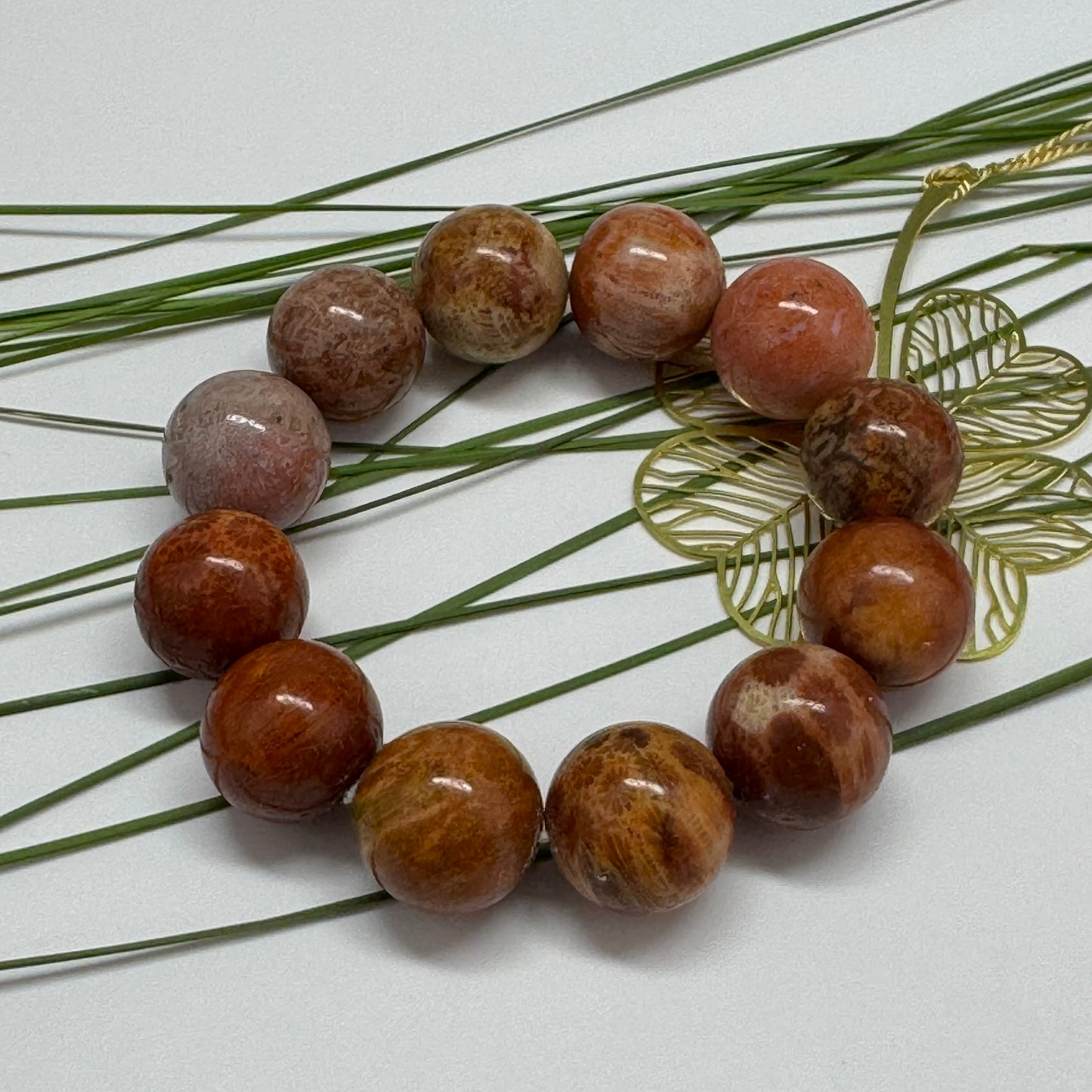 Bracelet: Unique Red Fossilized Coral, Natural Color
