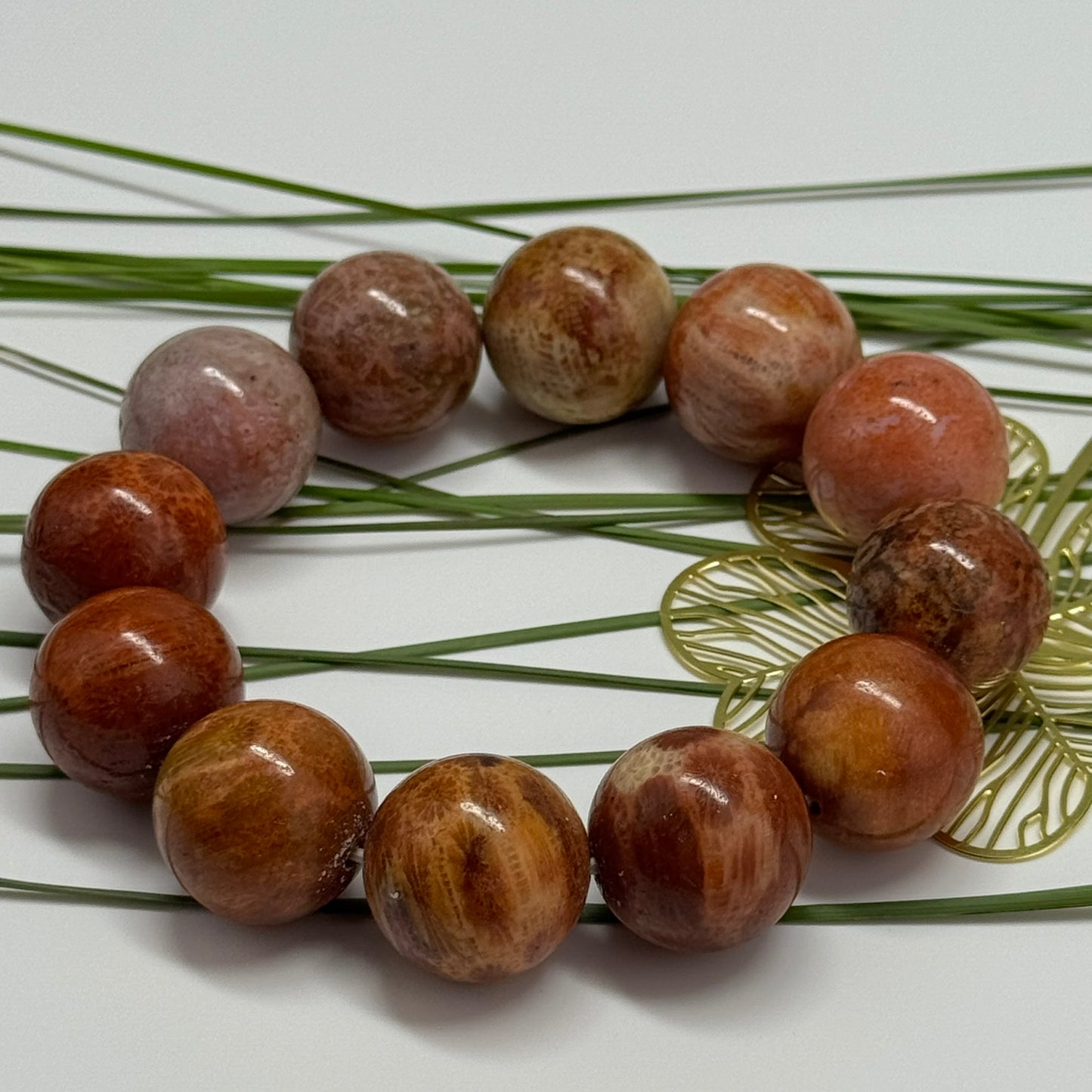 Bracelet: Unique Red Fossilized Coral, Natural Color
