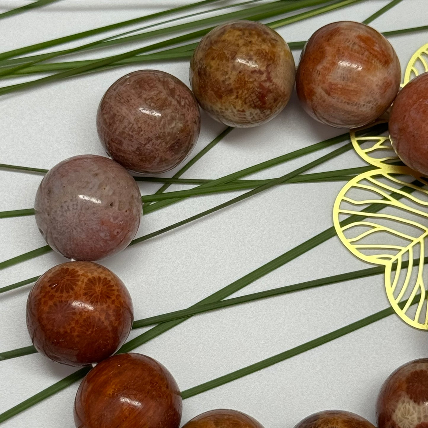 Bracelet: Unique Red Fossilized Coral, Natural Color