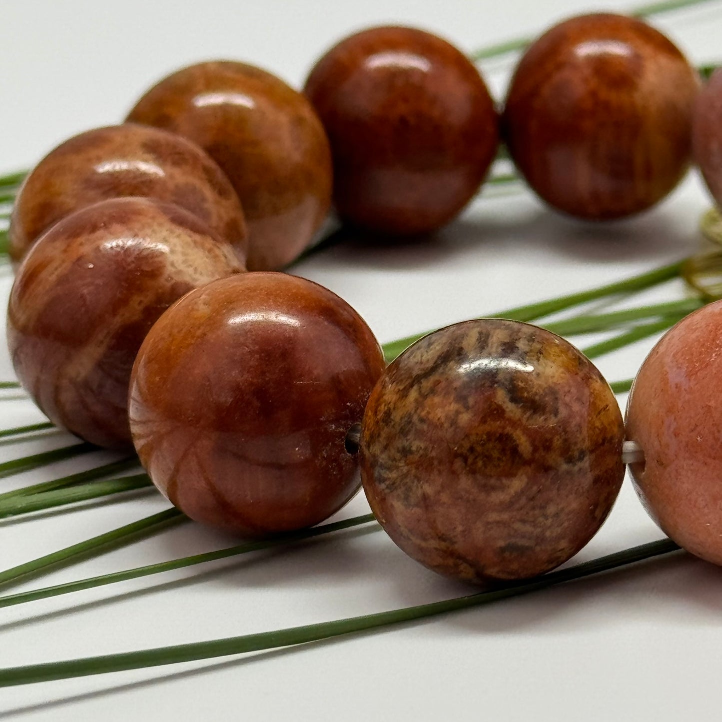 Bracelet: Unique Red Fossilized Coral, Natural Color