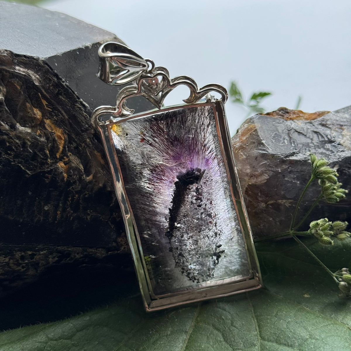 Rare Faceted Sacred Seven with a Single Diamond and CZ Pendant – 925 Sterling Silver – AAAAA  Quality