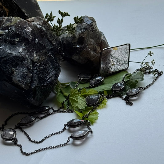 Double-Sided Faceted Sacred Seven Necklace – Black Rhodium Plated 925 Sterling Silver – AAA Quality
