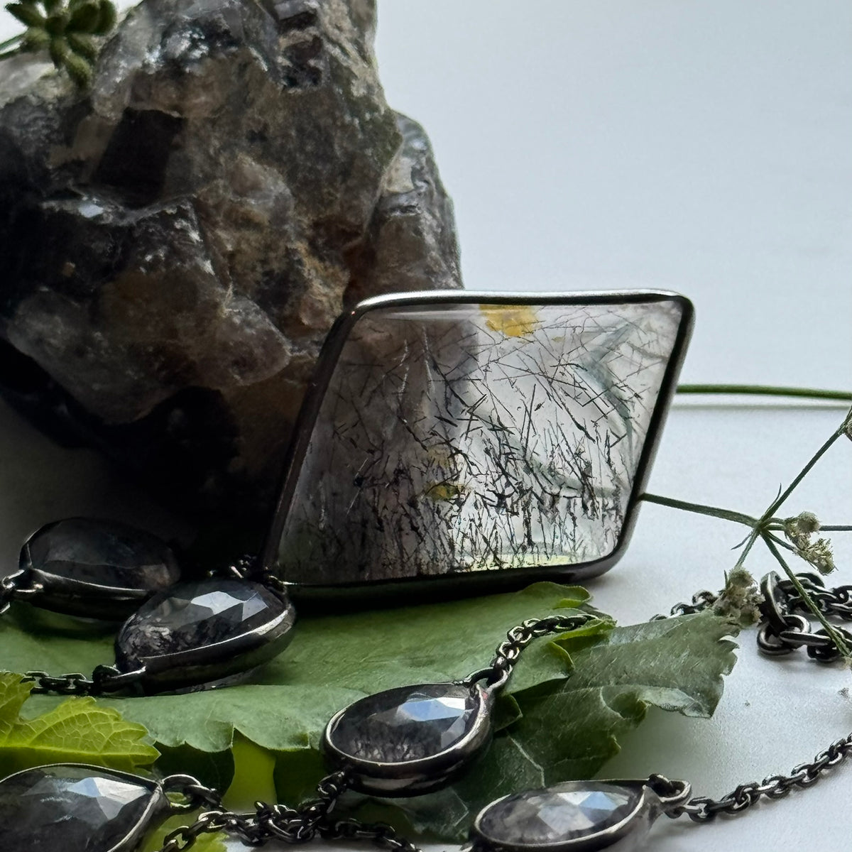 Double-Sided Faceted Sacred Seven Necklace – Black Rhodium Plated 925 Sterling Silver – AAA Quality