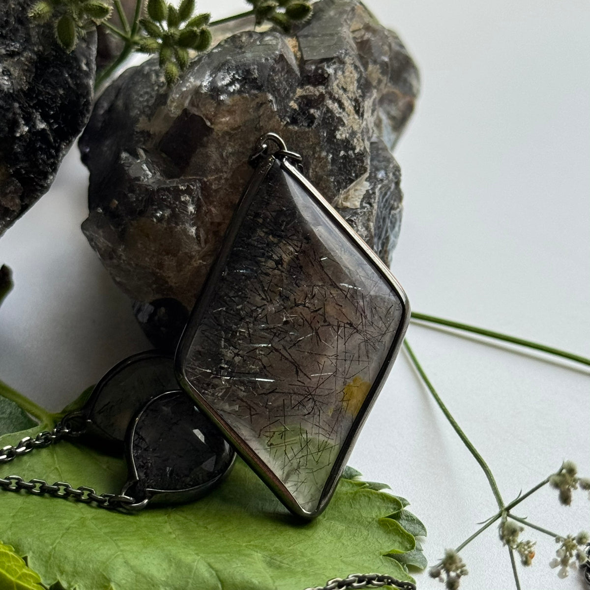 Double-Sided Faceted Sacred Seven Necklace – Black Rhodium Plated 925 Sterling Silver – AAA Quality