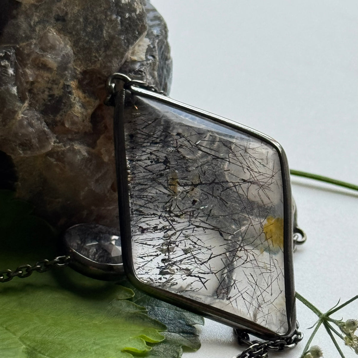 Double-Sided Faceted Sacred Seven Necklace – Black Rhodium Plated 925 Sterling Silver – AAA Quality