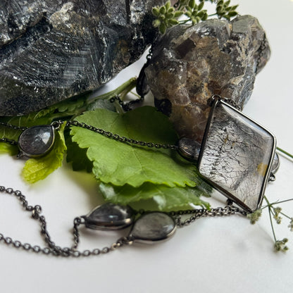 Double-Sided Faceted Sacred Seven Necklace – Black Rhodium Plated 925 Sterling Silver – AAA Quality