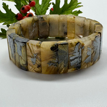 Bracelet: Golden Rutilated Quartz With Hematite Crystal Bangle Bracelet