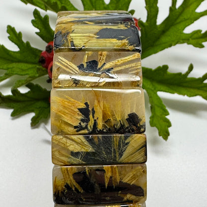 Bracelet: Golden Rutilated Quartz With Hematite Crystal Bangle Bracelet