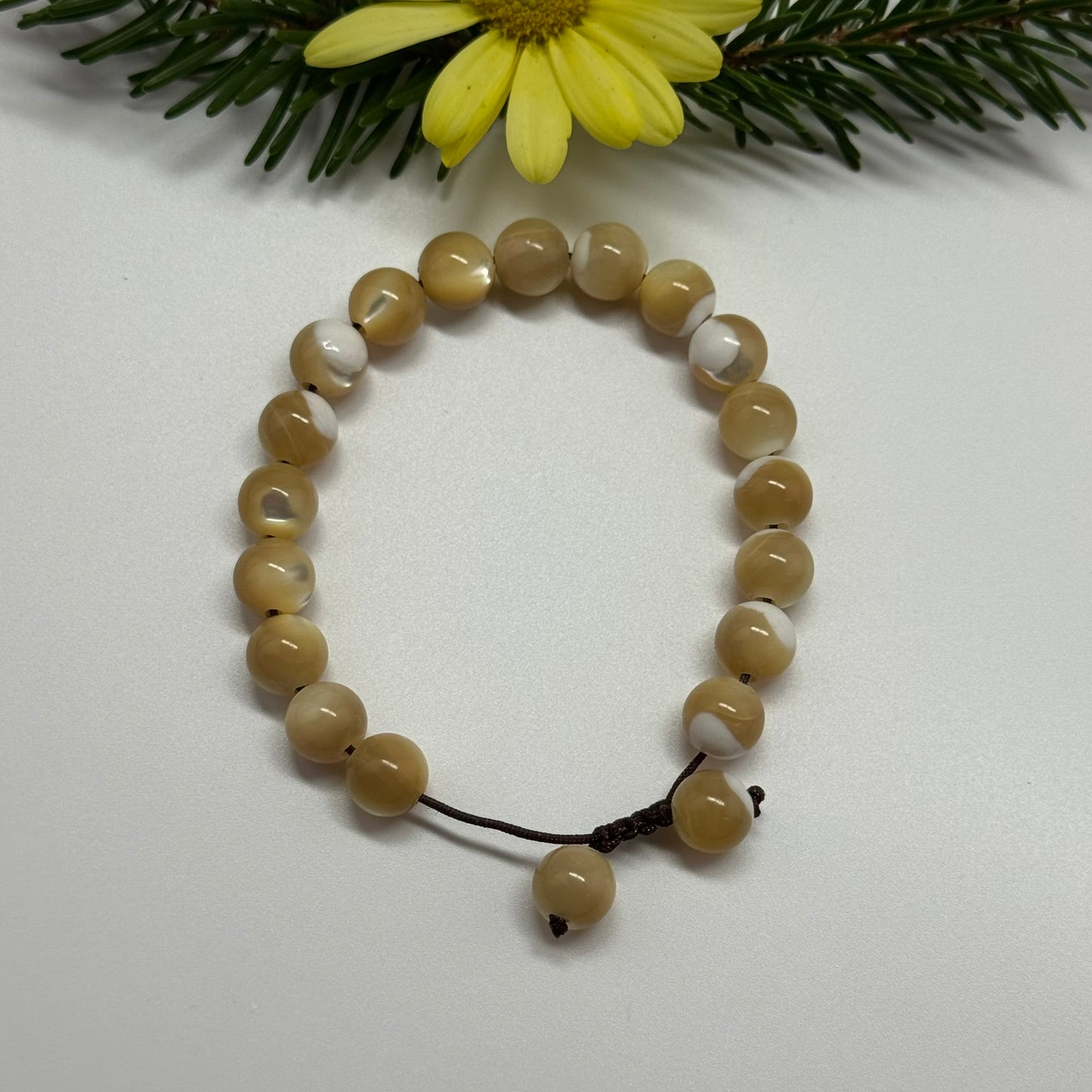 Adjustable Mother of Pearl Bracelet – Natural Iridescent Gemstone