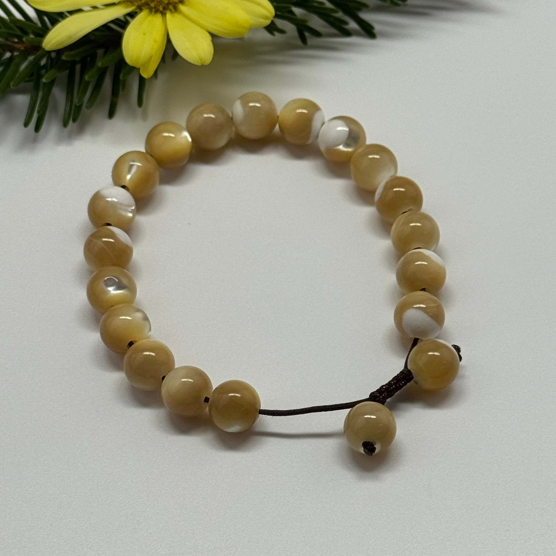 Adjustable Mother of Pearl Bracelet – Natural Iridescent Gemstone