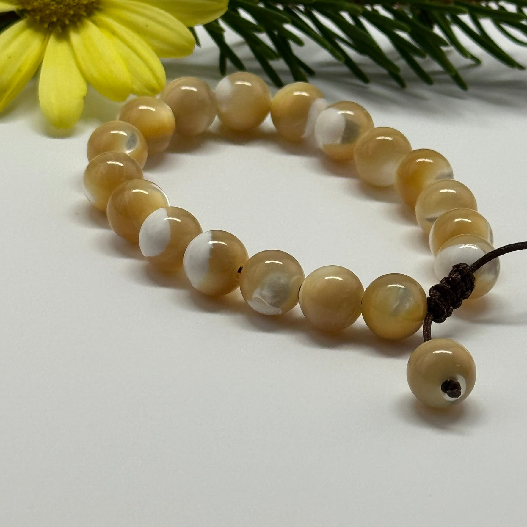 Adjustable Mother of Pearl Bracelet – Natural Iridescent Gemstone