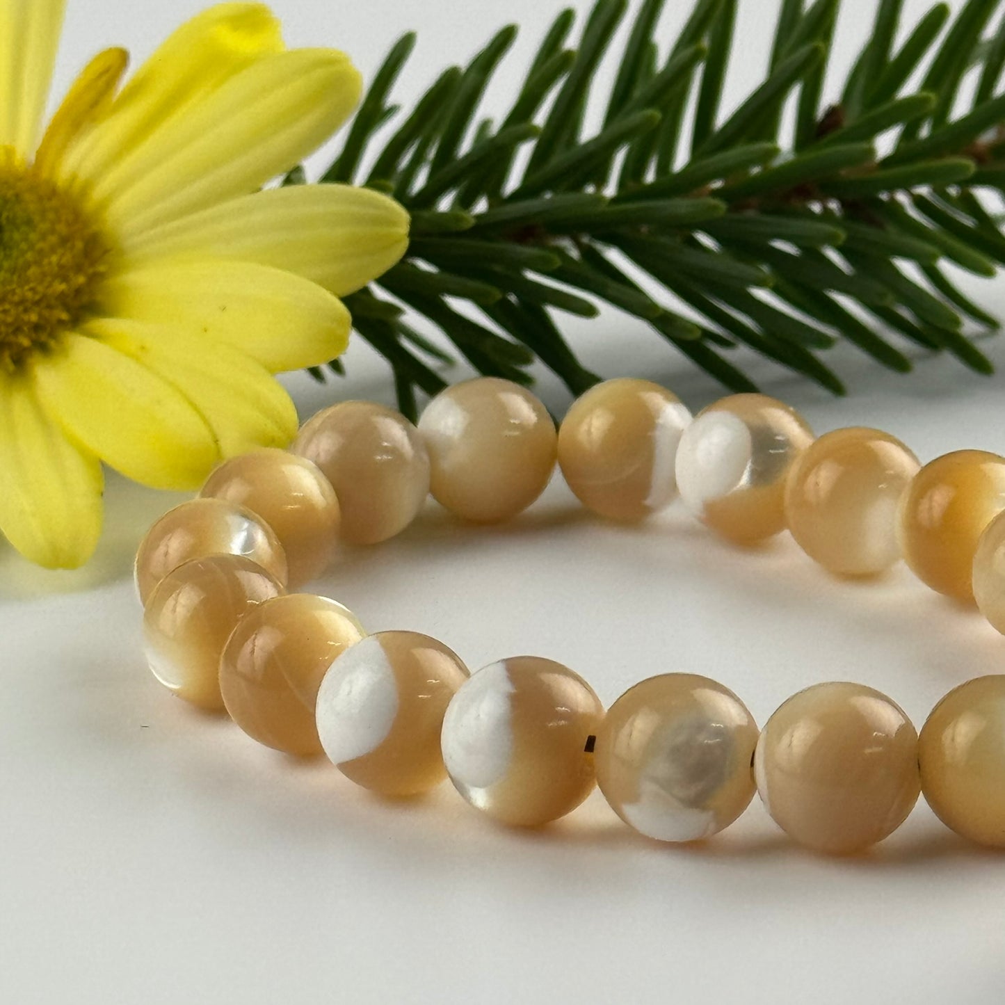 Adjustable Mother of Pearl Bracelet – Natural Iridescent Gemstone