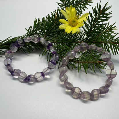 Purple Fluorite Heart Shaped Bracelet – Natural Gemstone Jewelry - (AA Quality)
