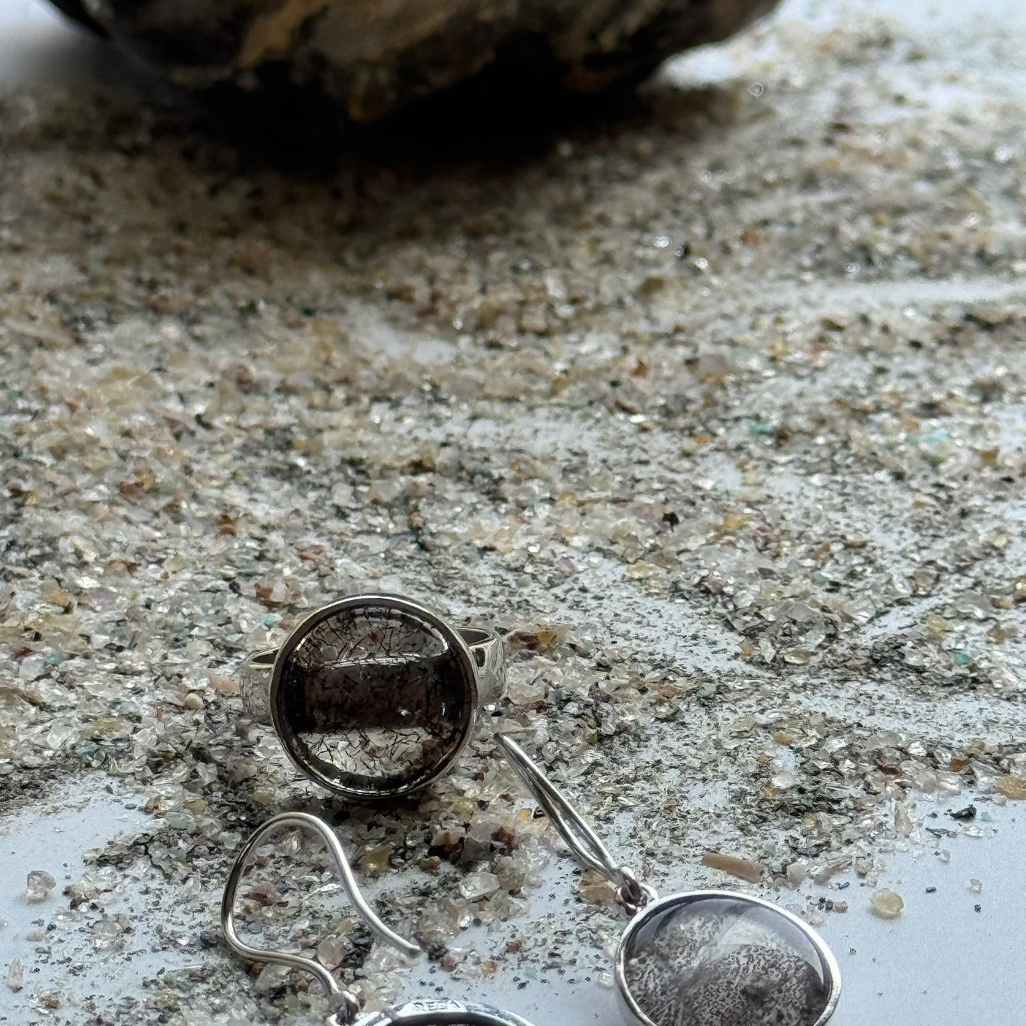 Sacred Seven Ring and Drop Earrings Set – Natural Gemstone Jewelry in 925 Sterling Silver