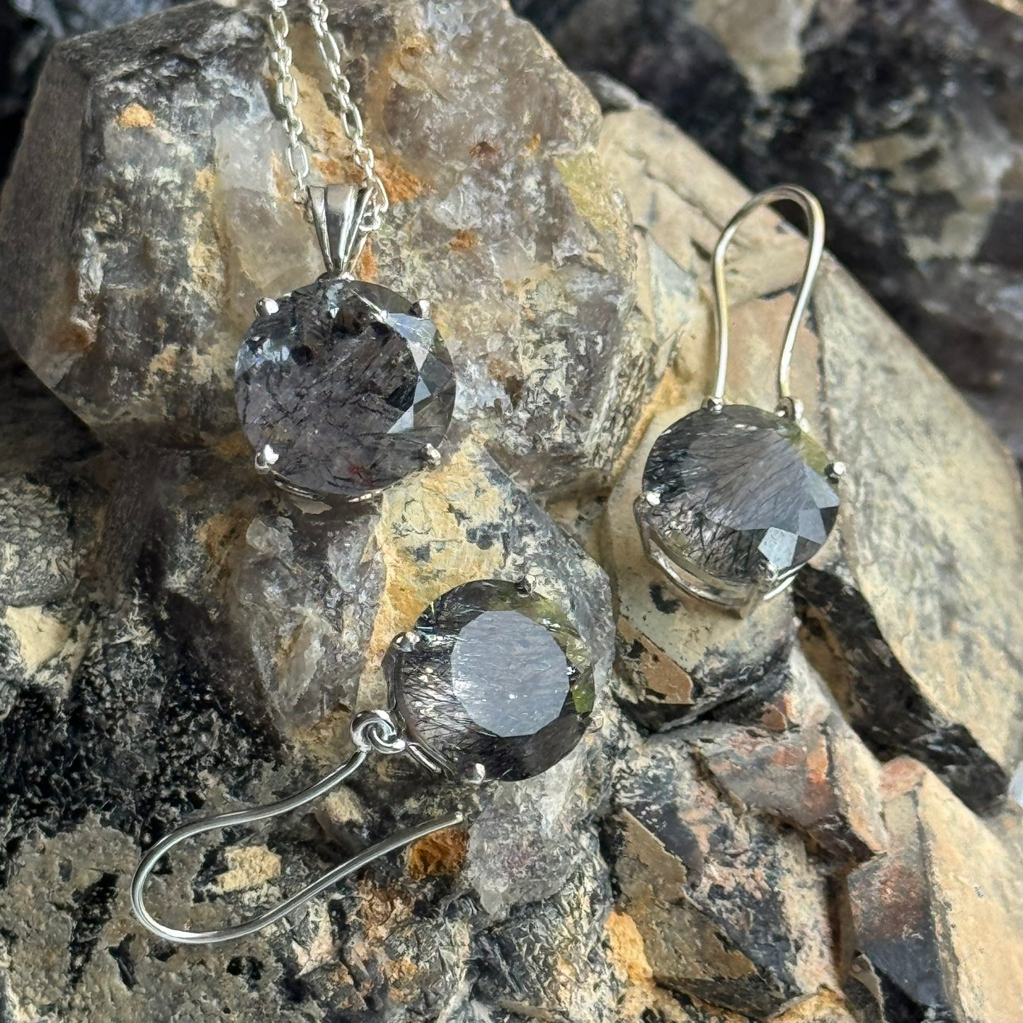 Sacred Seven Pendant and Dangle Earrings Set – Prong Set Faceted Natural Gemstone Jewelry in 925 Sterling Silver