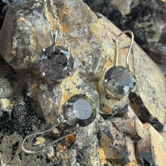 Sacred Seven Pendant and Dangle Earrings Set – Prong Set Faceted Natural Gemstone Jewelry in 925 Sterling Silver