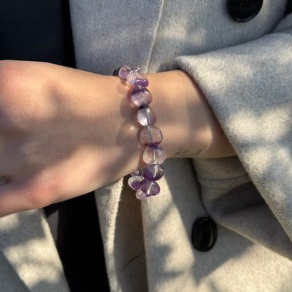Purple Fluorite Heart Shaped Bracelet – Natural Gemstone Jewelry - (AA Quality)