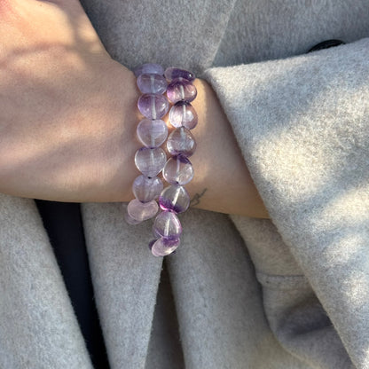 Purple Fluorite Heart Shaped Bracelet – Natural Gemstone Jewelry - (AA Quality)