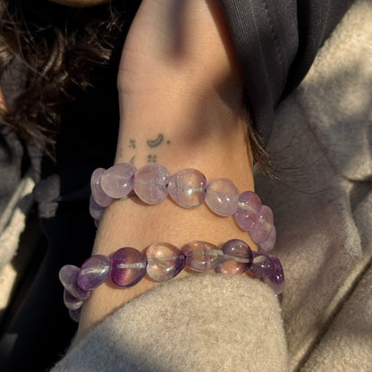 Purple Fluorite Heart Shaped Bracelet – Natural Gemstone Jewelry - (AA Quality)