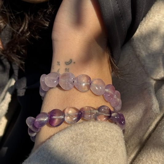 Purple Fluorite Heart Shaped Bracelet – Natural Gemstone Jewelry - (AA Quality)