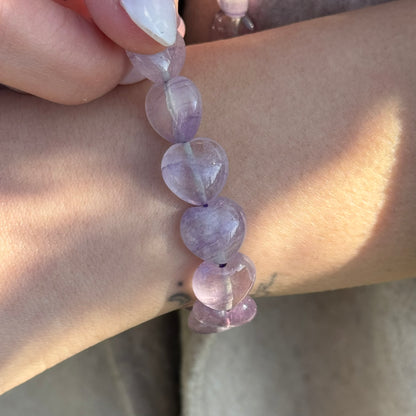 Purple Fluorite Heart Shaped Bracelet – Natural Gemstone Jewelry - (AA Quality)