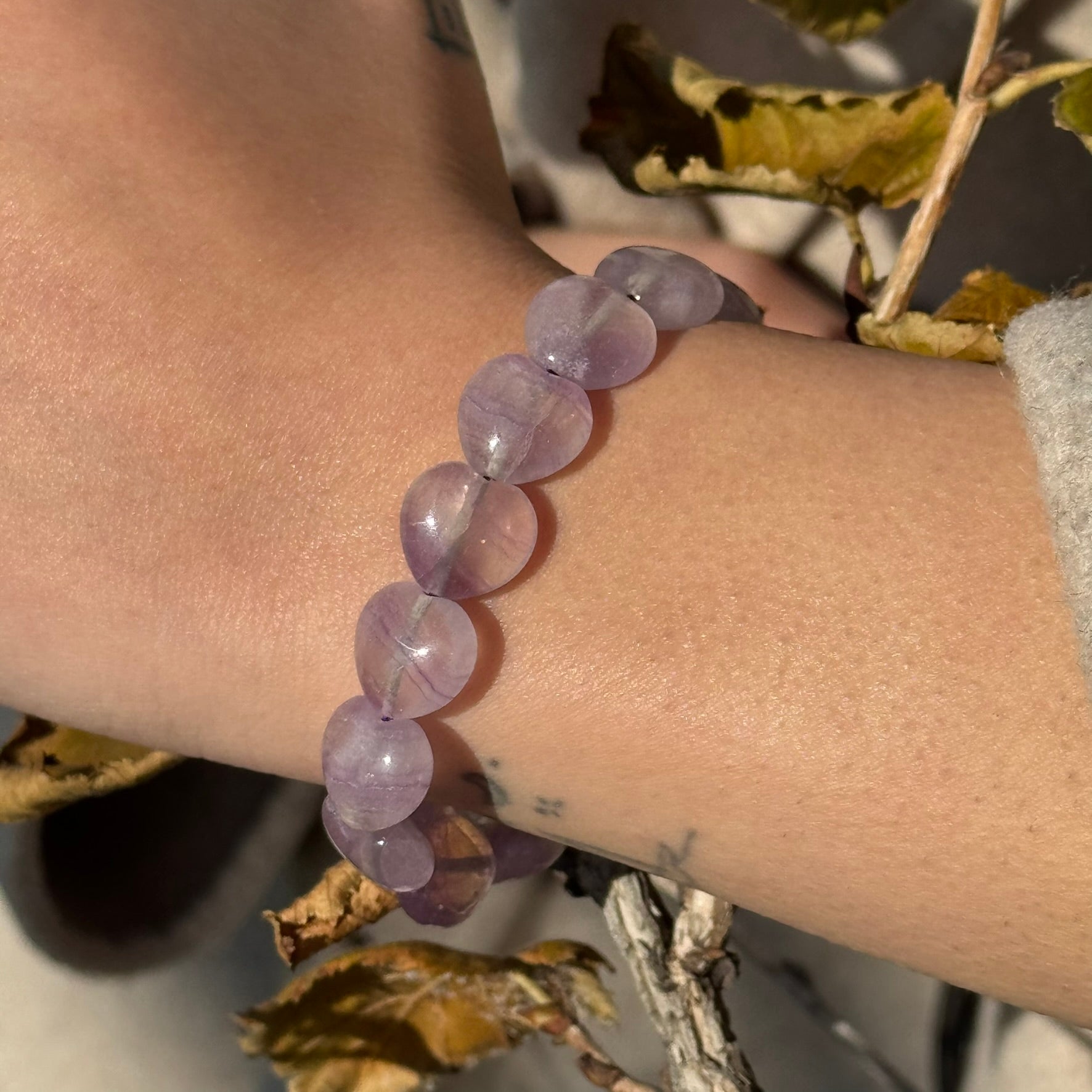 Purple Fluorite Heart Shaped Bracelet – Natural Gemstone Jewelry - (AA Quality)