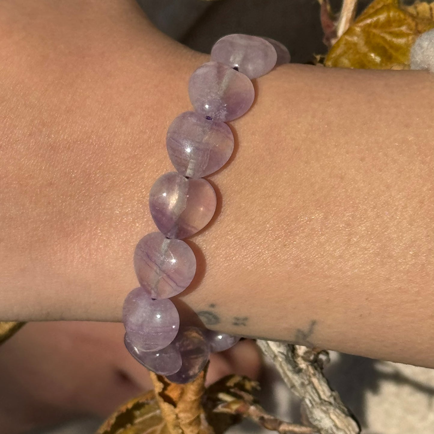 Purple Fluorite Heart Shaped Bracelet – Natural Gemstone Jewelry - (AA Quality)