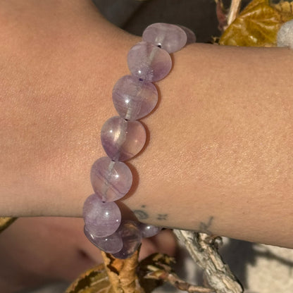 Purple Fluorite Heart Shaped Bracelet – Natural Gemstone Jewelry - (AA Quality)