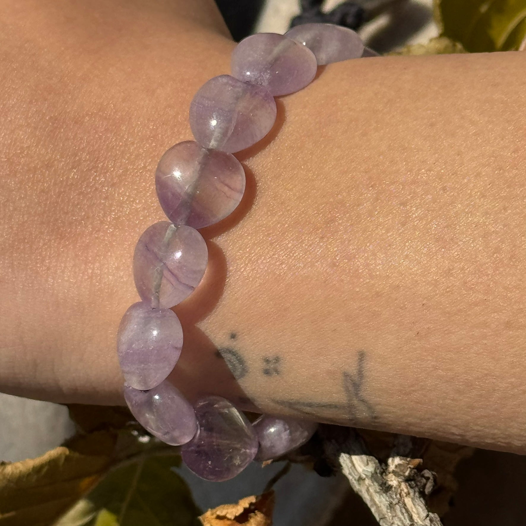 Purple Fluorite Heart Shaped Bracelet – Natural Gemstone Jewelry - (AA Quality)