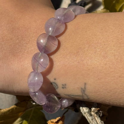 Purple Fluorite Heart Shaped Bracelet – Natural Gemstone Jewelry - (AA Quality)