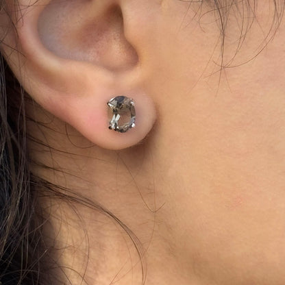Handmade Oval Smoky Quartz Earrings in 925 Sterling Silver - Prong Set Style
