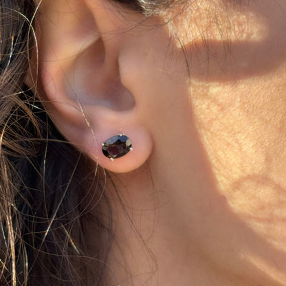 Handmade Oval Smoky Quartz Earrings in 925 Sterling Silver - Prong Set Style