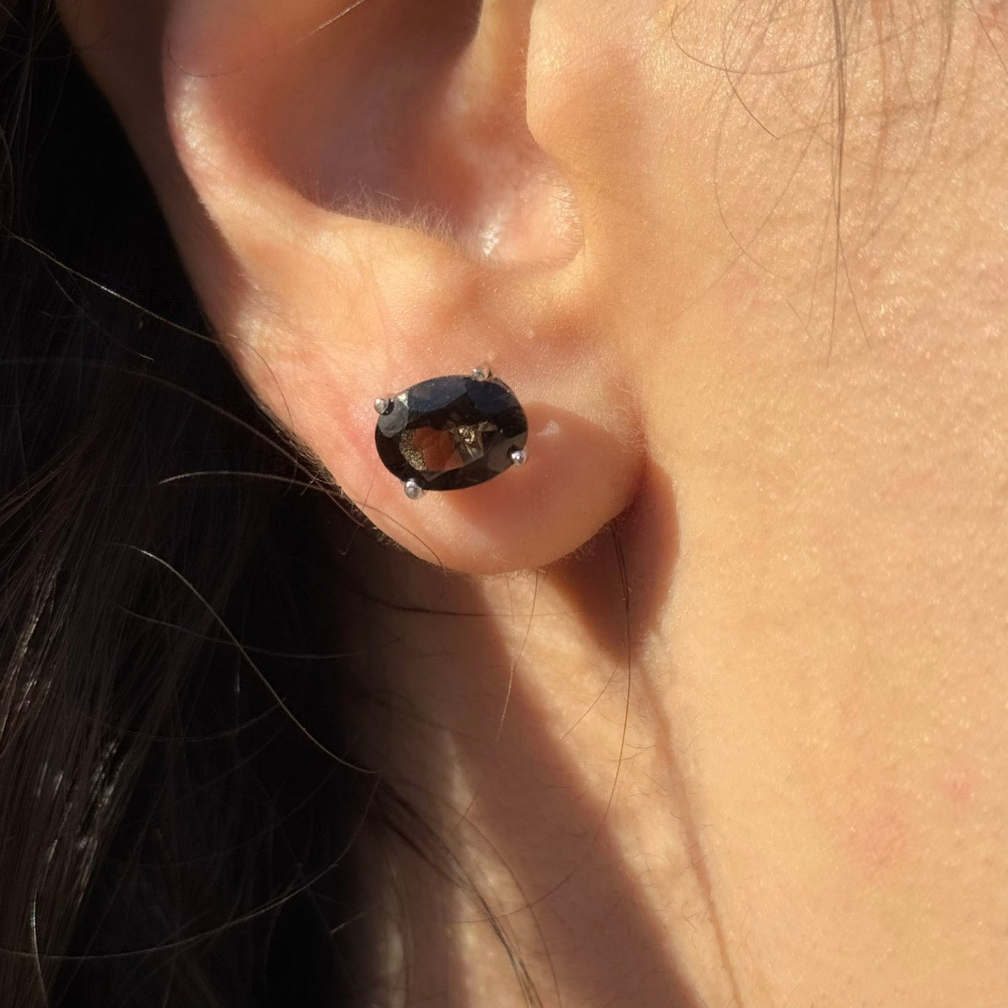 Handmade Oval Smoky Quartz Earrings in 925 Sterling Silver - Prong Set Style