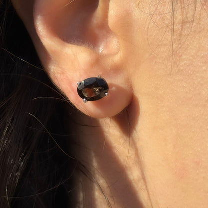 Handmade Oval Smoky Quartz Earrings in 925 Sterling Silver - Prong Set Style