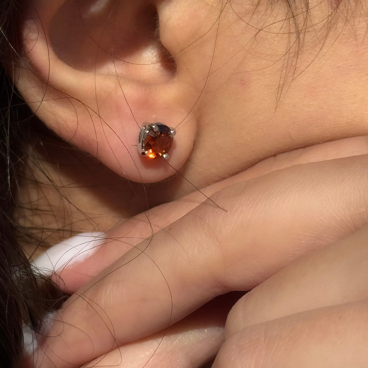 Handmade Oval Hessonite Garnet Earrings in 925 Sterling Silver - Prong Set Style