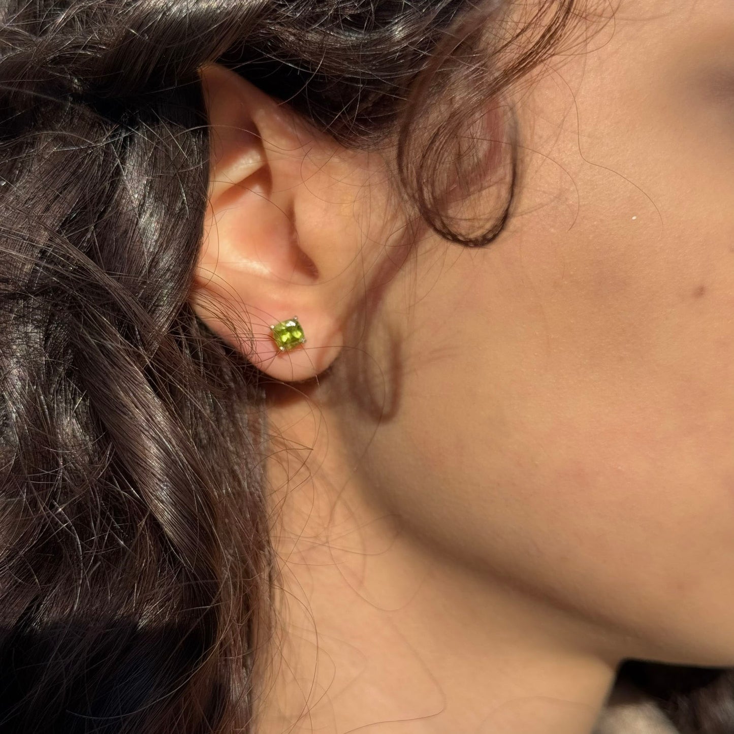 Handmade Square Peridot Earrings in 925 Sterling Silver - Prong Set Style