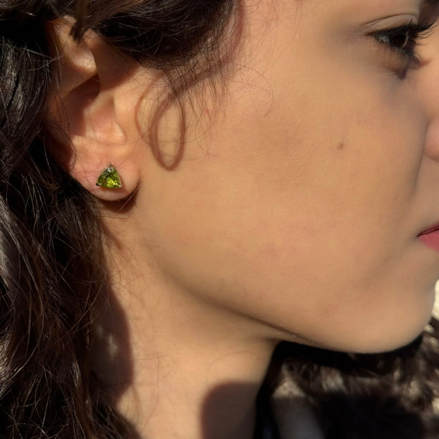 Handmade Triangle Peridot Earrings in 925 Sterling Silver - Prong Set Style