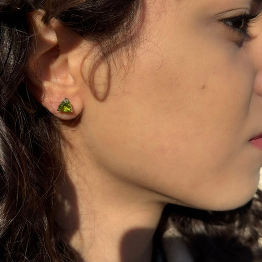 Handmade Triangle Peridot Earrings in 925 Sterling Silver - Prong Set Style