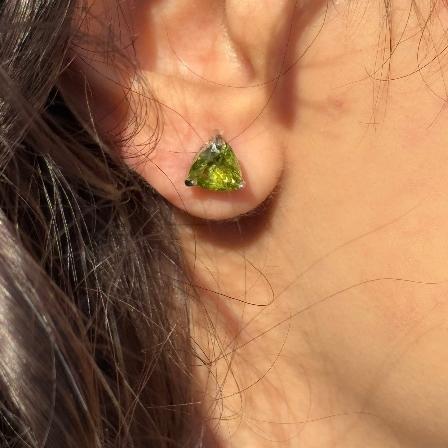 Handmade Triangle Peridot Earrings in 925 Sterling Silver - Prong Set Style