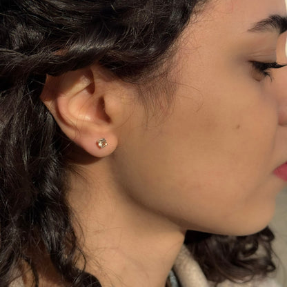 Handmade Round Citrine Earrings in 925 Sterling Silver - Prong Set Style
