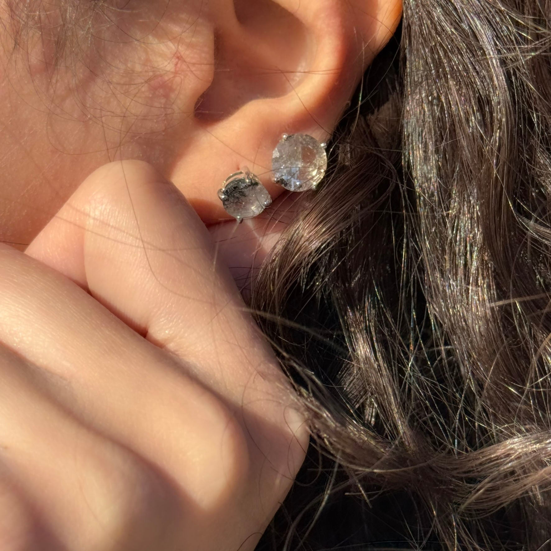 Handmade Round Sacred Seven Earrings in 925 Sterling Silver - Prong Set Style