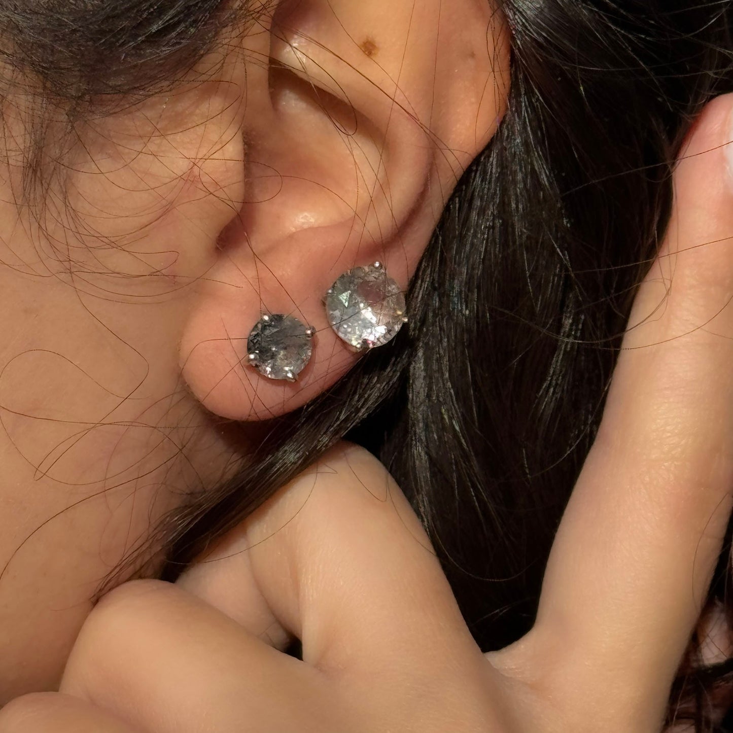 Handmade Round Sacred Seven Earrings in 925 Sterling Silver - Prong Set Style
