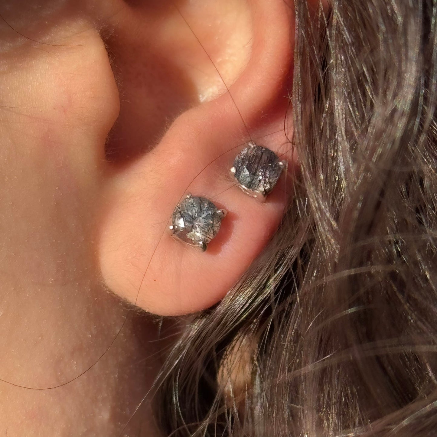 Handmade Round Sacred Seven Earrings in 925 Sterling Silver - Prong Set Style